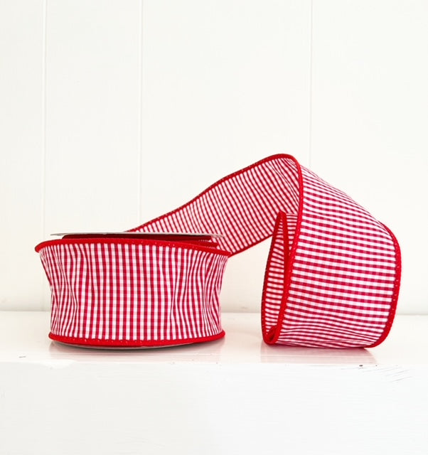 Red & White Mini Checks Taffeta Wired Ribbon 2.5" x 5Y