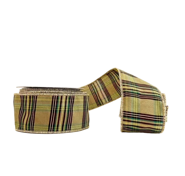 Green Metallic Tartan Wired Ribbon 2.5" x 10Y