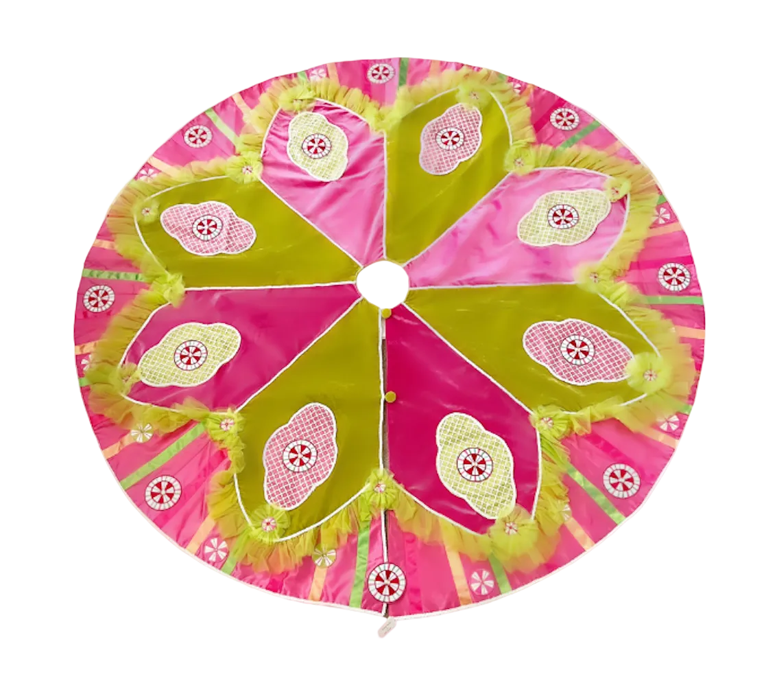 A Sweet Candy Velvet and Satin Stripes Tree Skirt