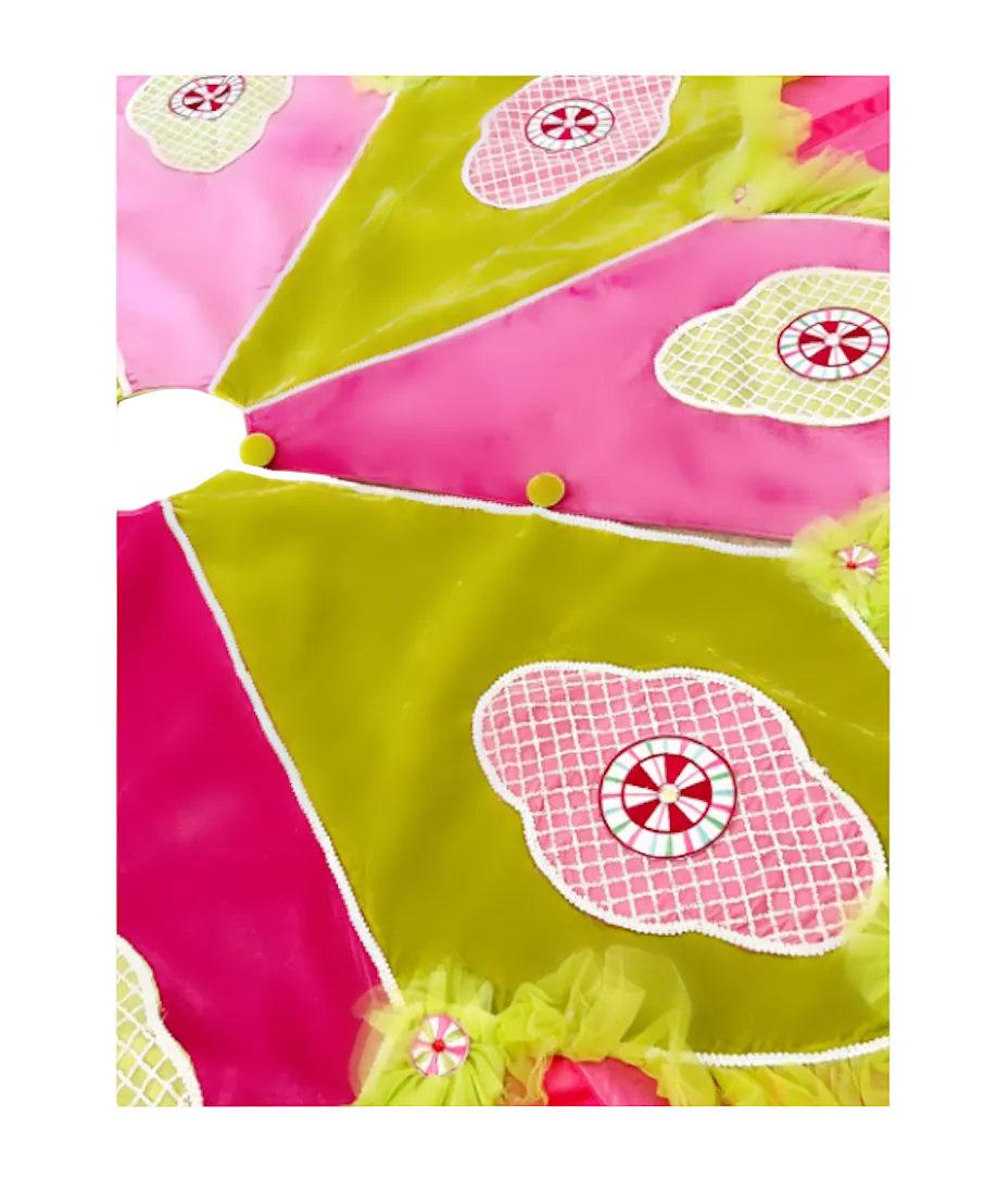 A Sweet Candy Velvet and Satin Stripes Tree Skirt