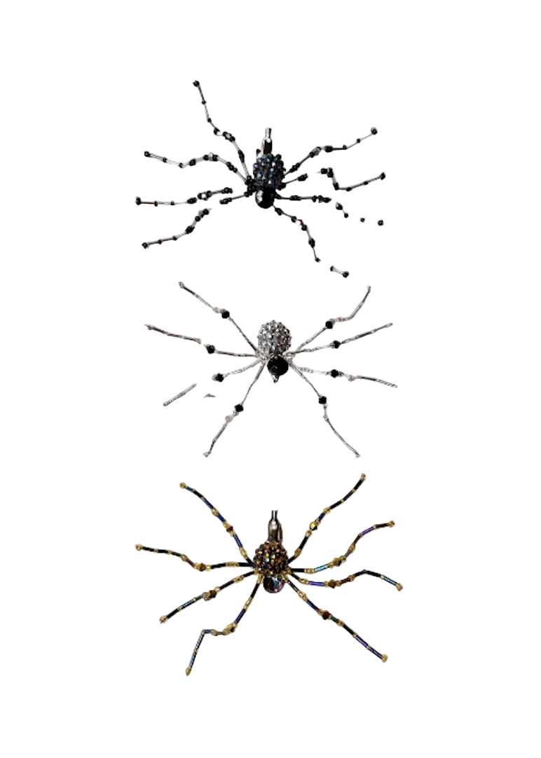 Halloween Collection- Beaded Disco Ball SM Dainty Spider Clips- (Set of 3)