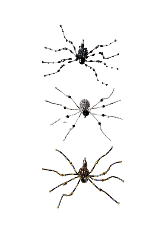 Halloween Collection- Beaded Disco Ball SM Dainty Spider Clips- (Set of 3)