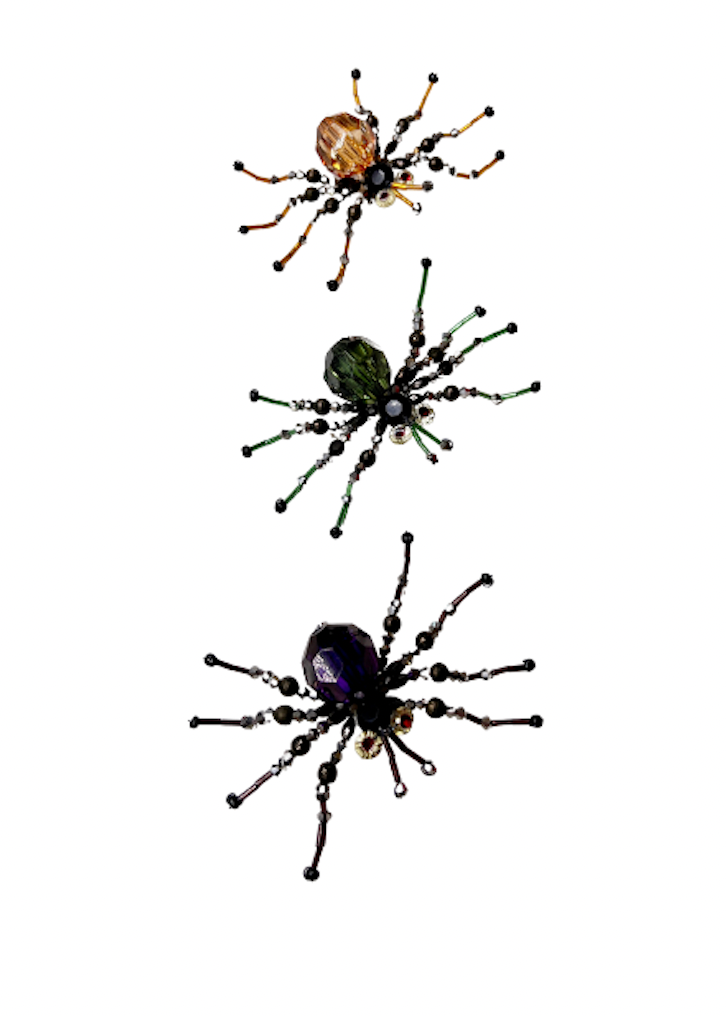 Halloween Collection- Beaded Faceted Ornate Spiders with Crystal Eyes Clip--(Set of 3)