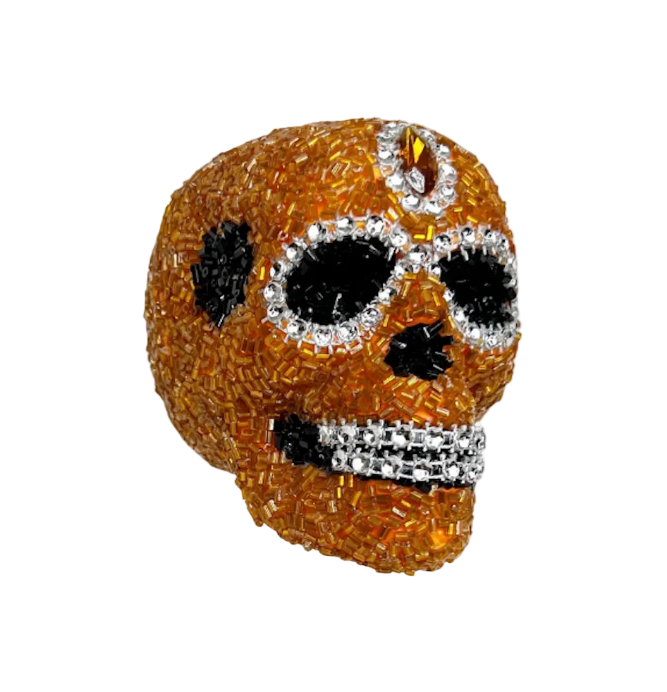 Halloween Collection- Beaded Intricate Orange Skull Ornament-EXCLUSIVE
