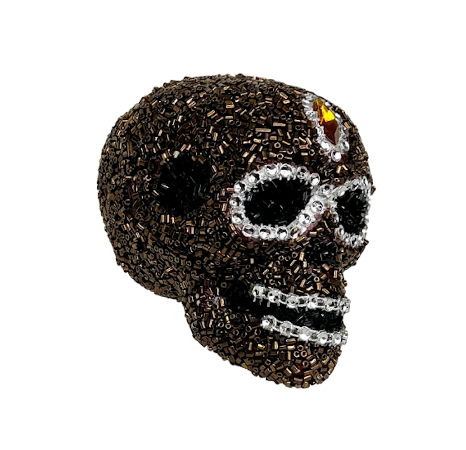 Halloween Collection- Beaded Intricate Brown Skull Ornament-EXCLUSIVE