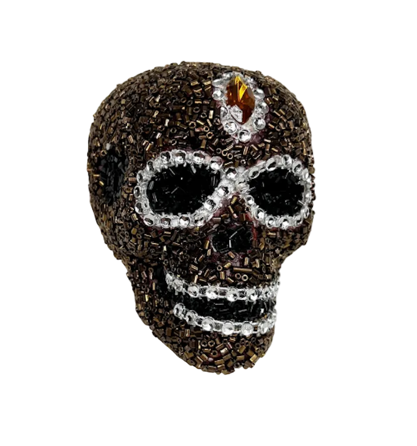 Halloween Collection- Beaded Intricate Brown Skull Ornament-EXCLUSIVE