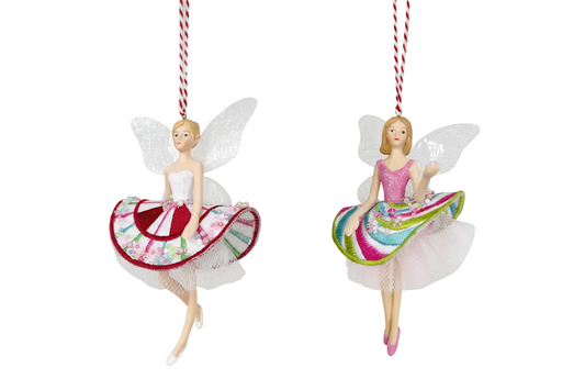 A Sweet Candy EXCLUSIVE Fairy Embroidered Red and Pink Skirt Iridescent Wings Ballerina (Set of 2)