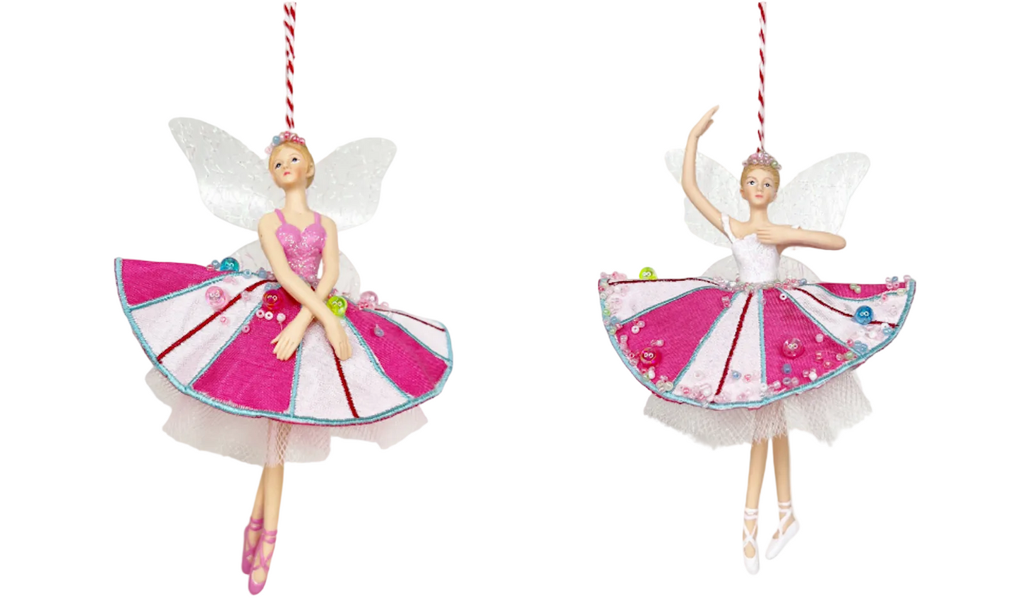 A Sweet Candy EXCLUSIVE Fairy Embroidered Pink & White Skirt Iridescent Wings Ballerina (Set of 2)