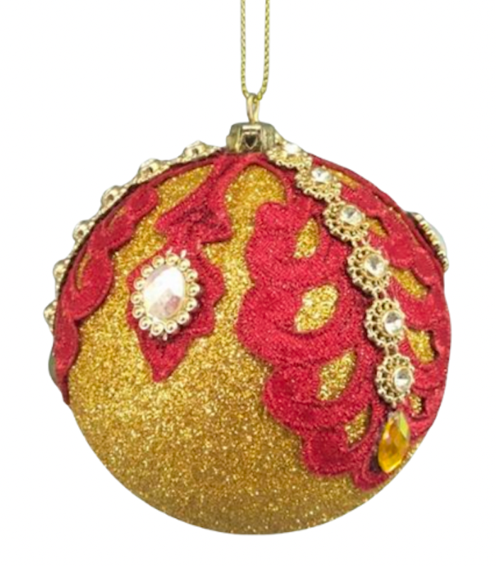 Red on Gold Jeweled Ornament 2