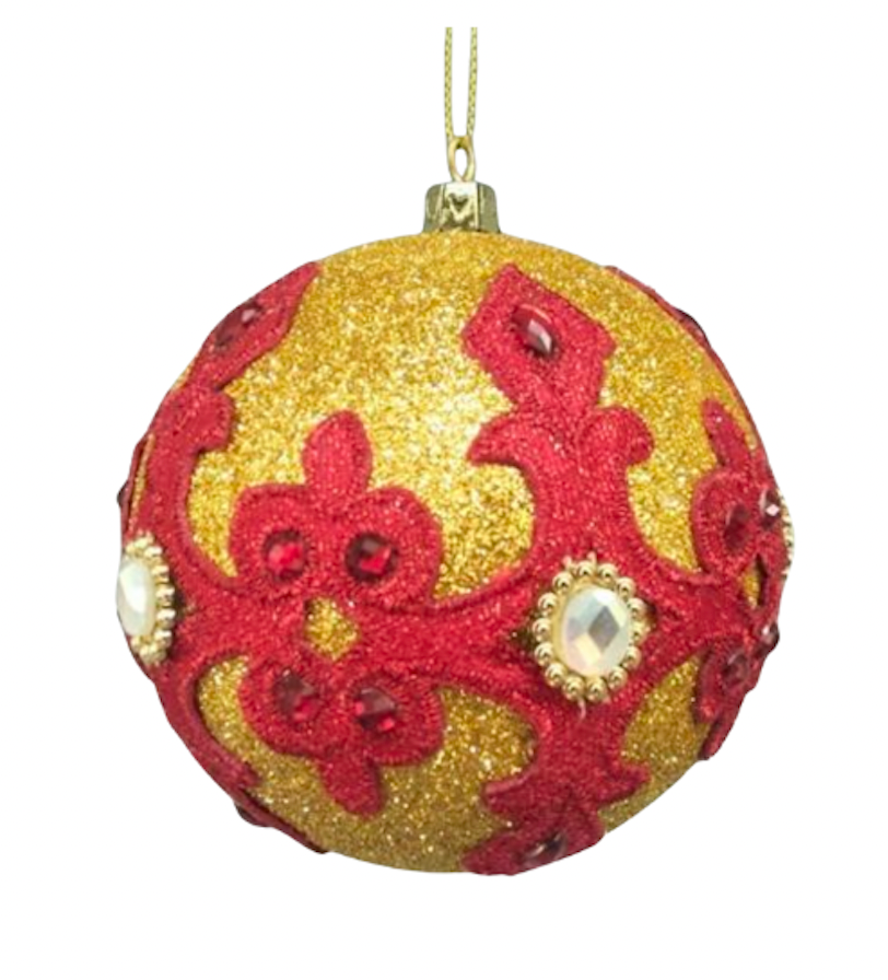 Red on Gold Jeweled Ornament