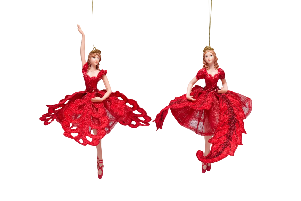 Red Dancing Ballerina Ornaments--(Set of 2)