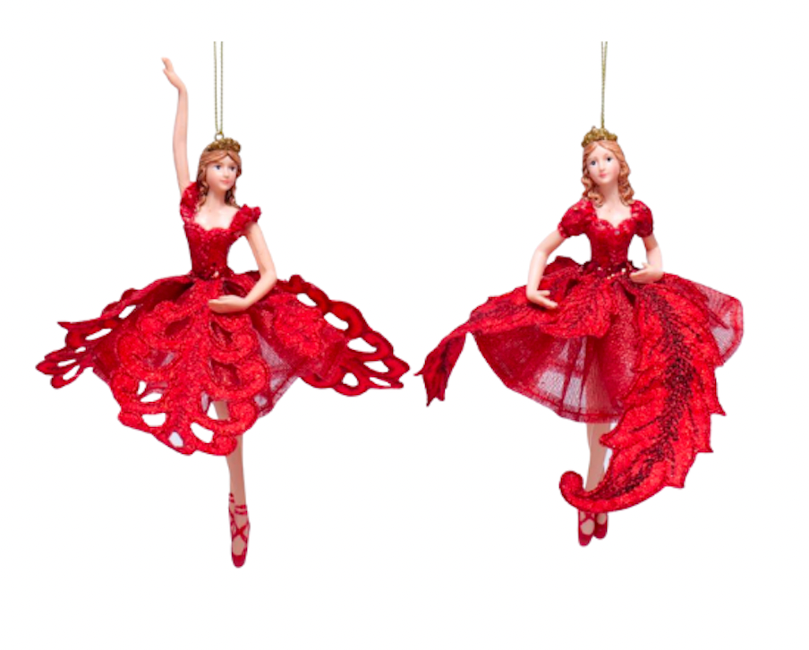 Red Dancing Ballerina Ornaments--(Set of 2)