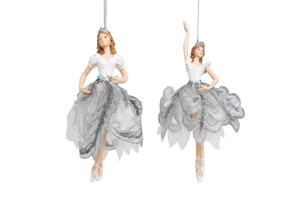 White and Silver Ballerina Ornaments (Set of 2)