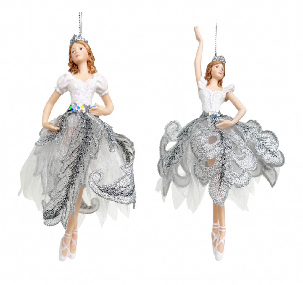 White and Silver Ballerina Ornaments (Set of 2)