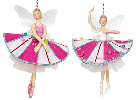 A Sweet Candy EXCLUSIVE Fairy Embroidered Pink & White Skirt Iridescent Wings Ballerina (Set of 2)