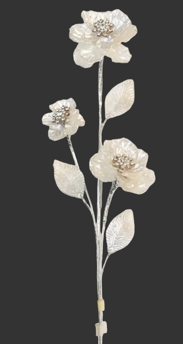Stem-Pearlized Flower with Diamond on Silver Stem