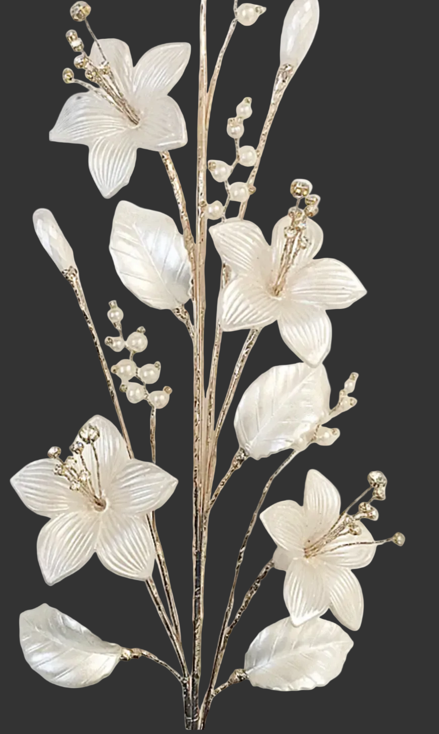 Stem-Pearlized Flower with Multi Diamond Center and Cluster Pearls